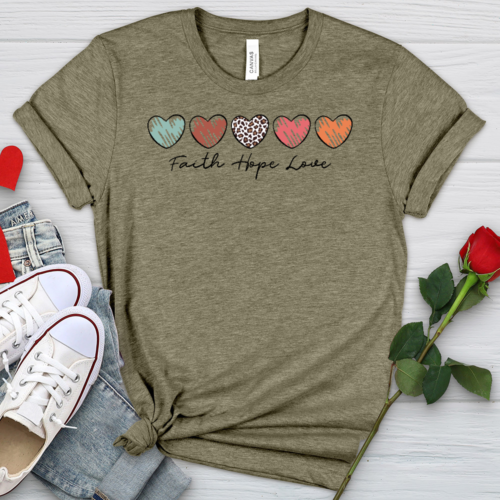 Faith Hope Love Mini Hearts Heathered Tee