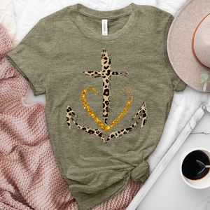 Leopard anchor heart heathered tee