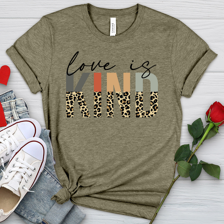 Love Is Kind Leopard Letters Heathered Tee