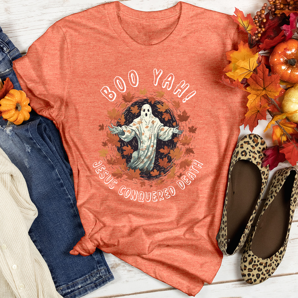 Boo Yah Jesus Conquered Heathered Tee