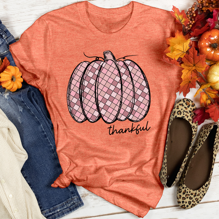 Thankful Pink Pumpkin Pattern Heathered Tee