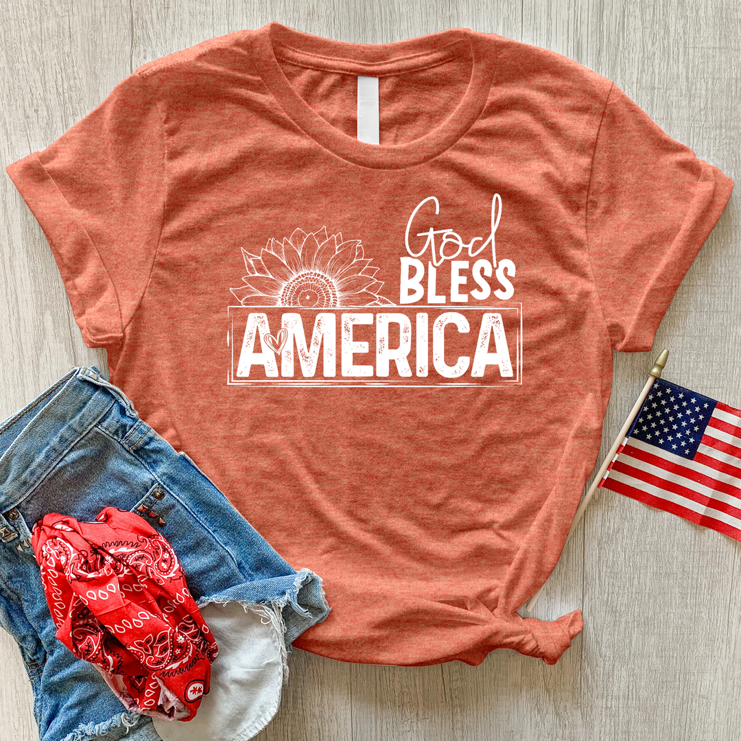 God Bless Sunflower Art Heathered Tee