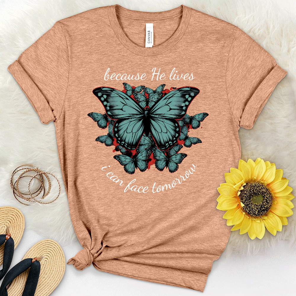 Because He Lives Butterflies Heathered Tee