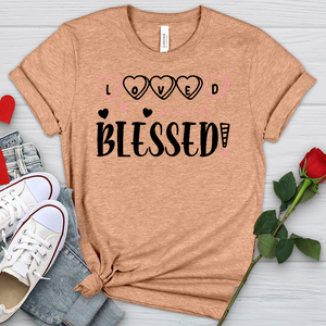 Loved Saved Blessed Candy Heathered Tee