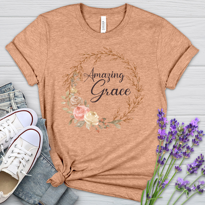 Amazing Grace Floral Wreath Heathered Tee