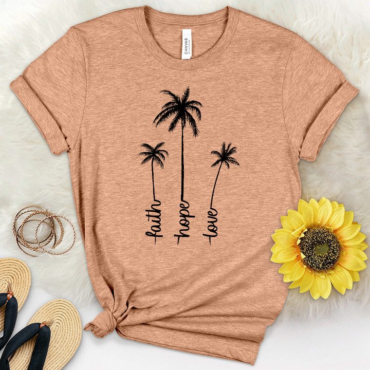 Faith Hope Love Palm Trio Heathered Tee