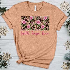 Faith Hope Love Leopard Roses Heathered Tee