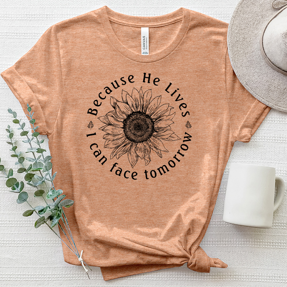 Because He Lives Sunflower Heathered Tee