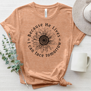 Because He Lives Sunflower Heathered Tee