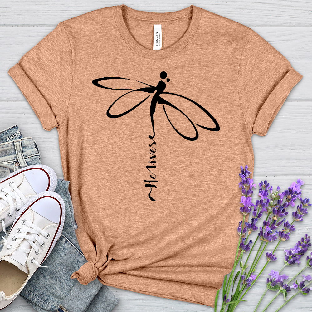 He Lives Dragonfly Heathered Tee