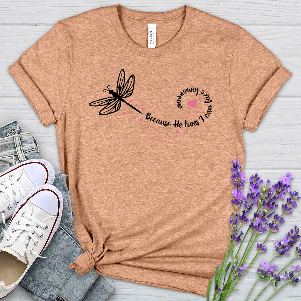 Because He Lives Dragonfly Heathered Tee