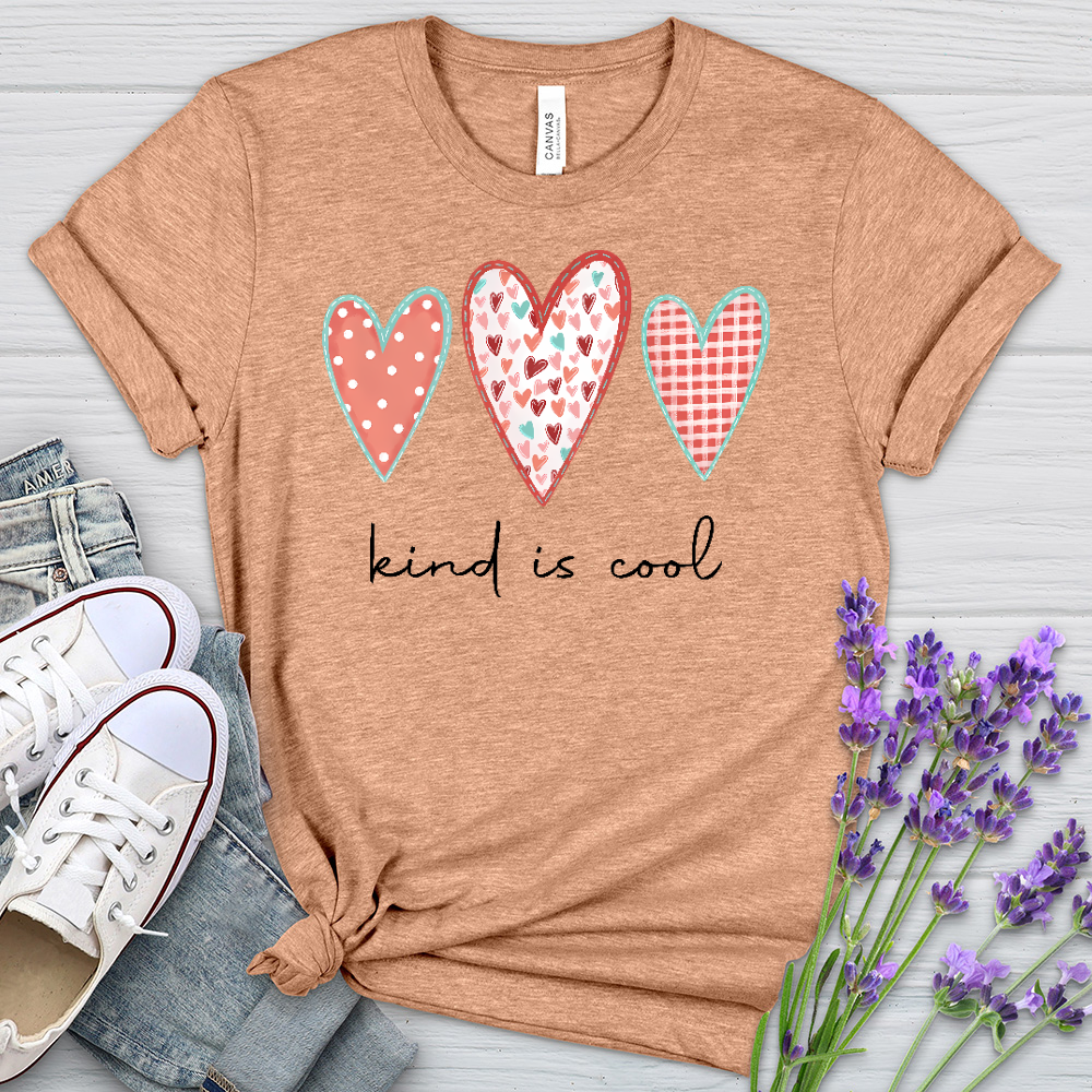 Kind Is Cool Pink Hearts Heathered Tee