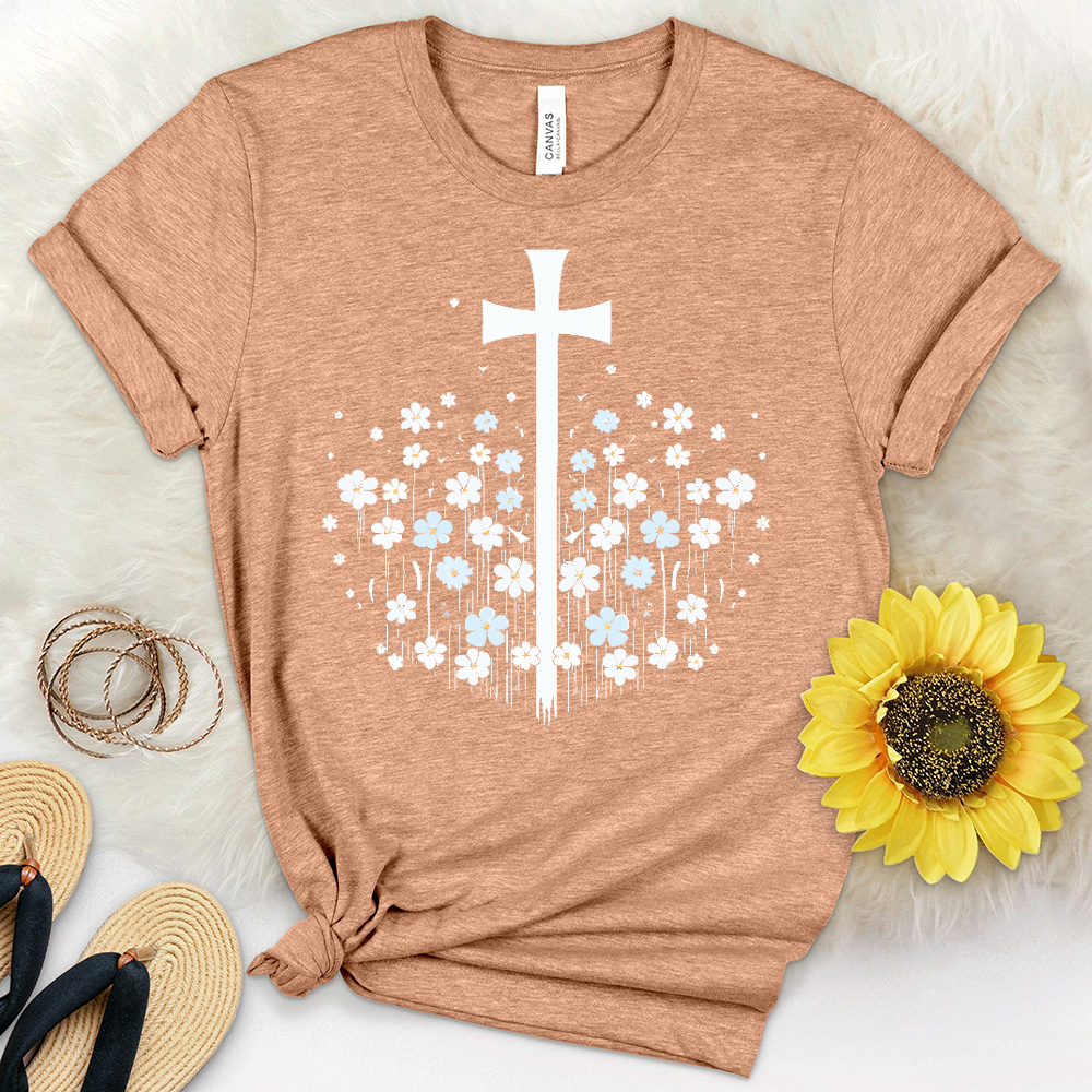 Contemporary Flower Cross Heathered Tee