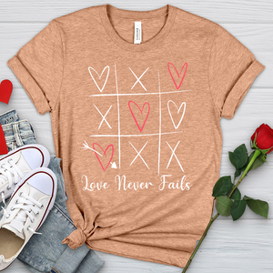 Love Never Fails Tic Tac Toe Heathered Tee