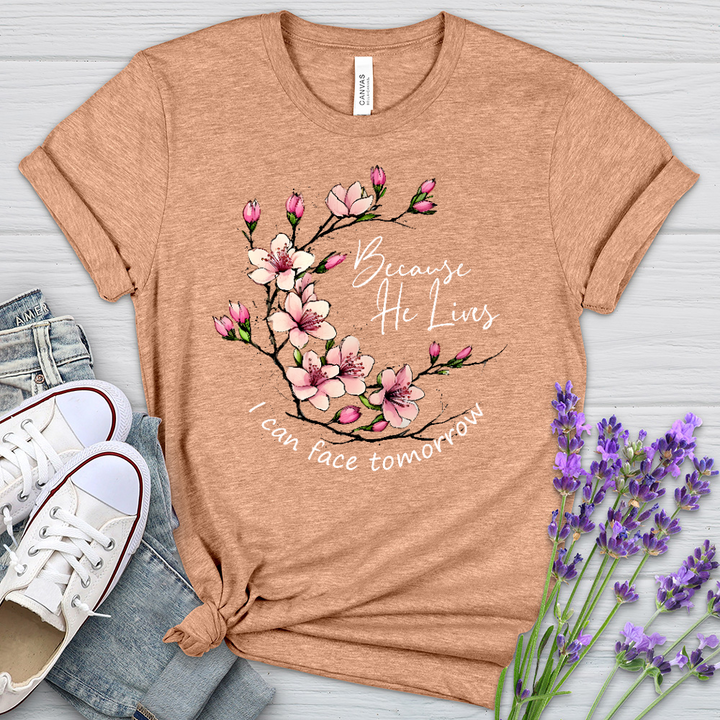 Because He Lives Pink Flowers Heathered Tee