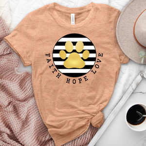 Faith Hope Love Gold Paw Print Heathered Tee