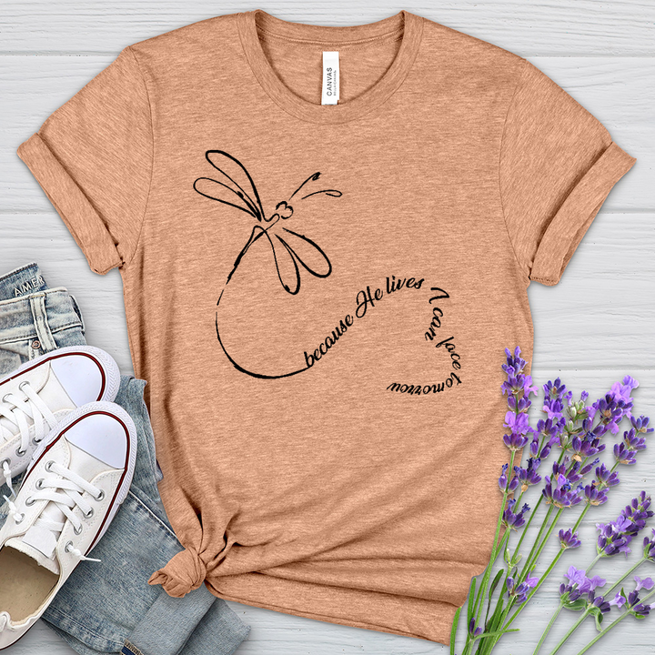 Because He Lives Dragonfly Heart Heathered Tee