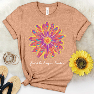 Faith Hope Love Retro Flower Heathered Tee