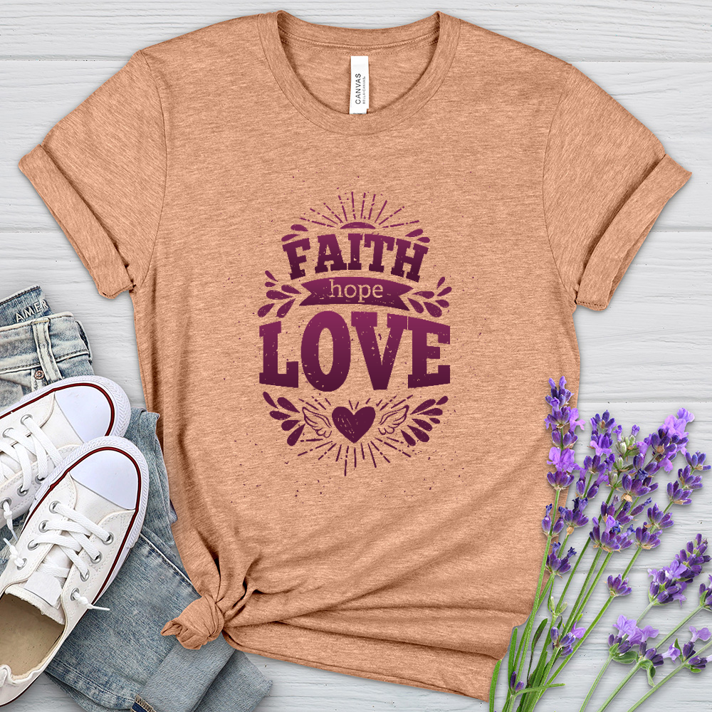 Faith Hope Love Angel Heart Heathered Tee