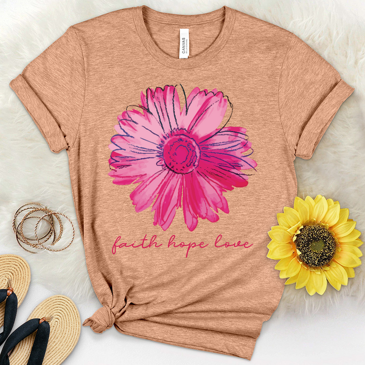 Faith Hope Love Pink Flower Heathered Tee