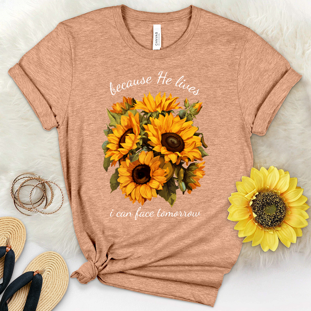 Because He Lives Sunflowers Heathered Tee