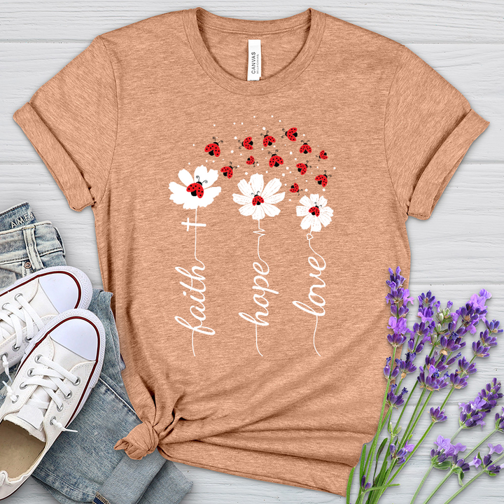 Faith Lady Bug Flowers Heathered Tee