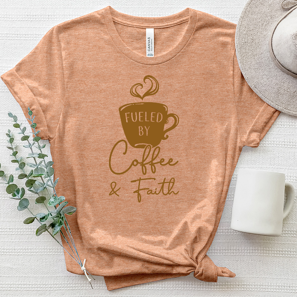 Fueled By Coffee And Faith Heathered Tee