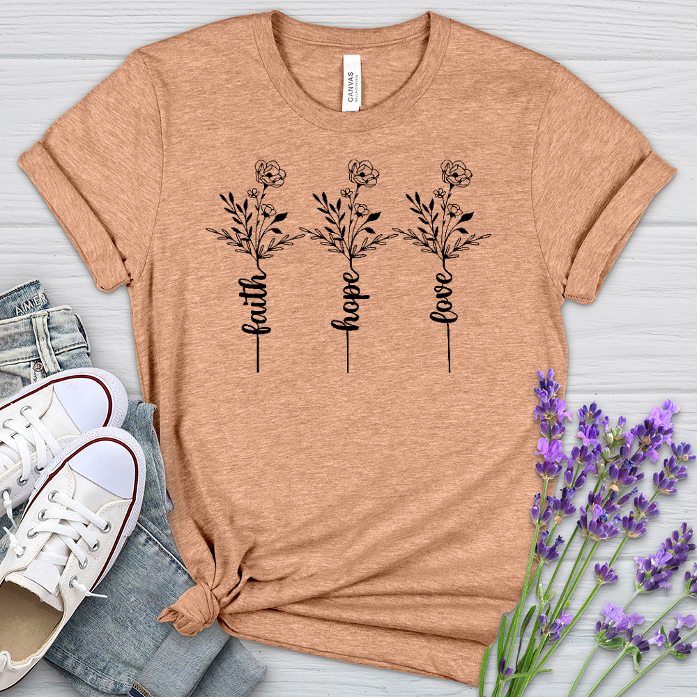 Faith Hope Love Spring Flowers Heathered Tee