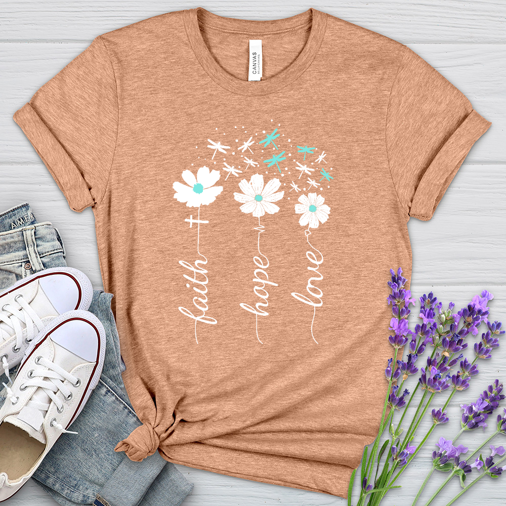 Faith Hope Love Dragonfly Floral Heathered Tee