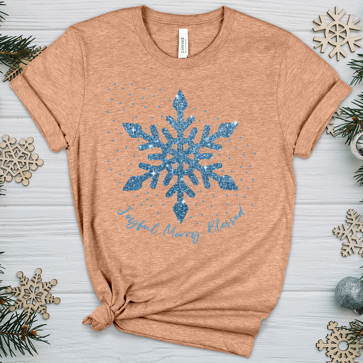 Joyful Merry Blessed Blue Snowflake Heathered Tee