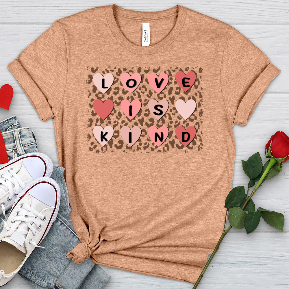 Love Is Kind Leopard Hearts Heathered Tee