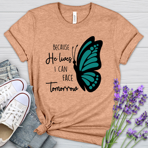 Because He Lives Butterfly 2 Heathered Tee