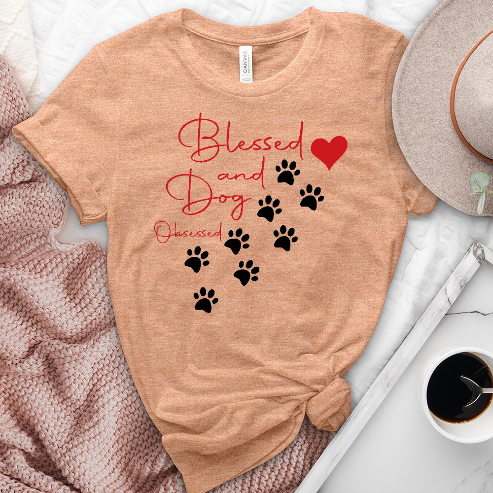 Blessed and Dod Obsessed Paw Print Heathered Tee