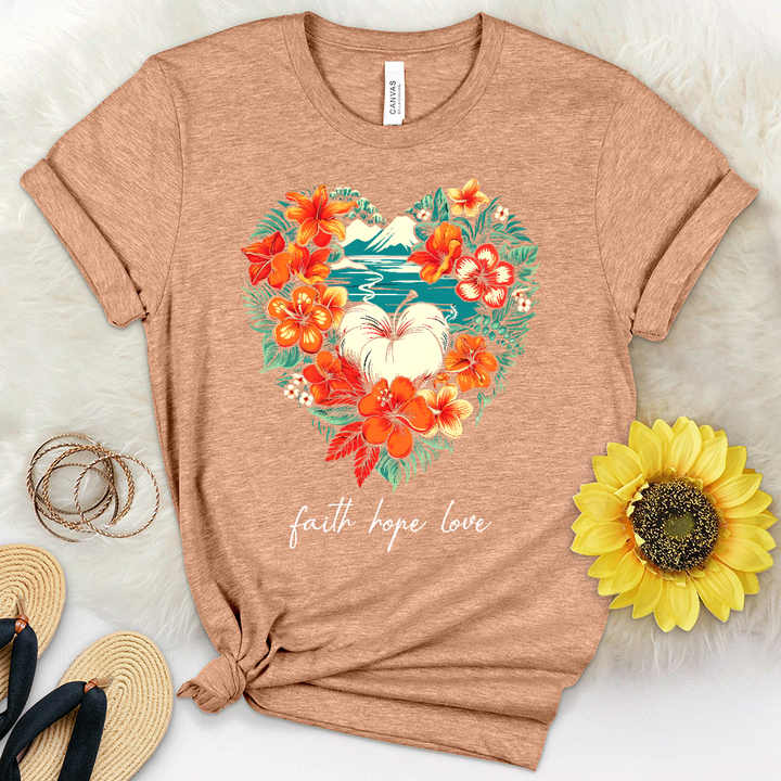 Faith Hope Love Hawaiin Heart Heathered Tee