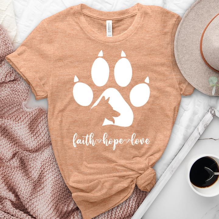 Faith Hope Love Dog Paw Heathered Tee