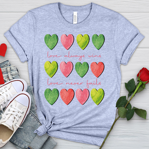 Love Always Wins Heart Pattern Heathered Tee