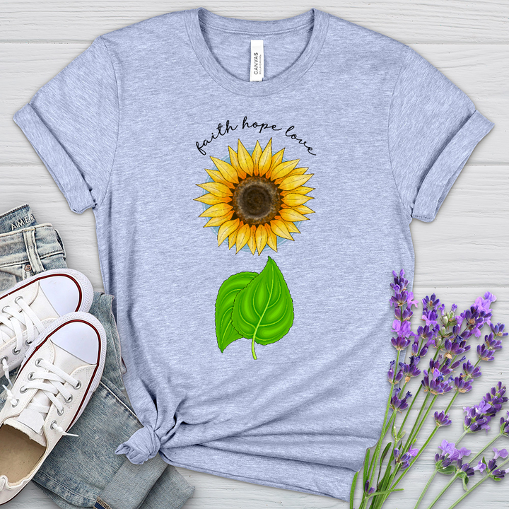 Faith Hope Love Sunflower Art Heathered Tee
