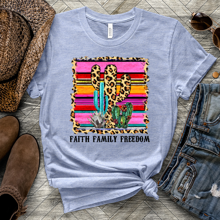 Faith Family Freedom Colored Cactus Heathered Tee
