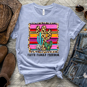 Faith Family Freedom Colored Cactus Heathered Tee