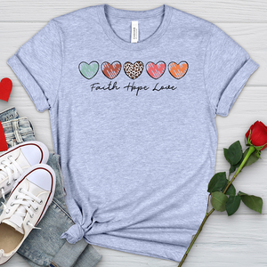 Faith Hope Love Mini Hearts Heathered Tee