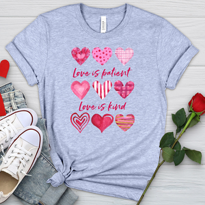 Pink Hearts Love Is Patient Heathered Tee