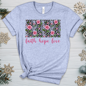 Faith Hope Love Leopard Roses Heathered Tee