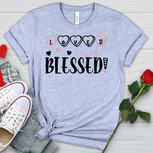 Loved Saved Blessed Candy Heathered Tee