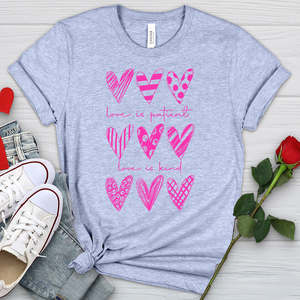 Love Is Kind Pink Hearts Heathered Tee