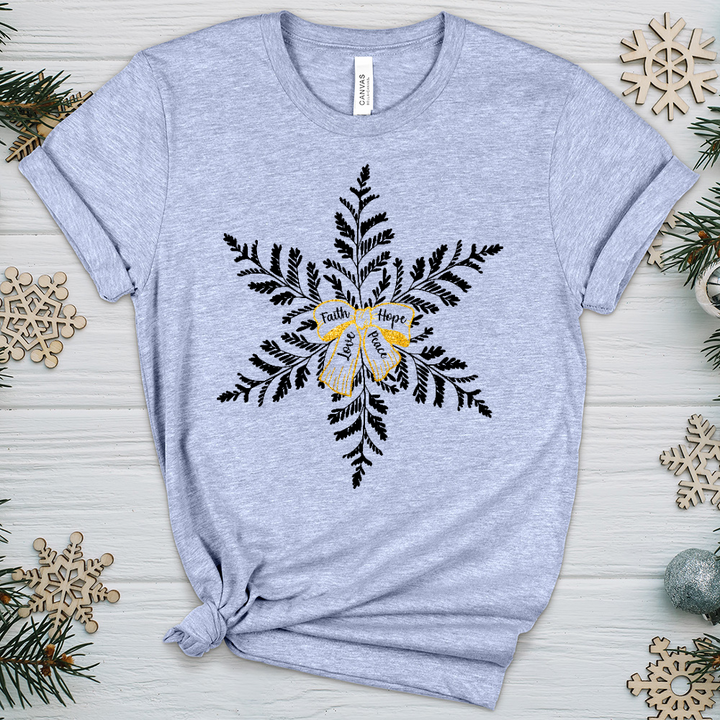 Faith Hope Love Peace Snowflake Heathered Tee