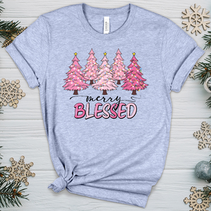 Merry Blessed Pink Trees Heathered Tee