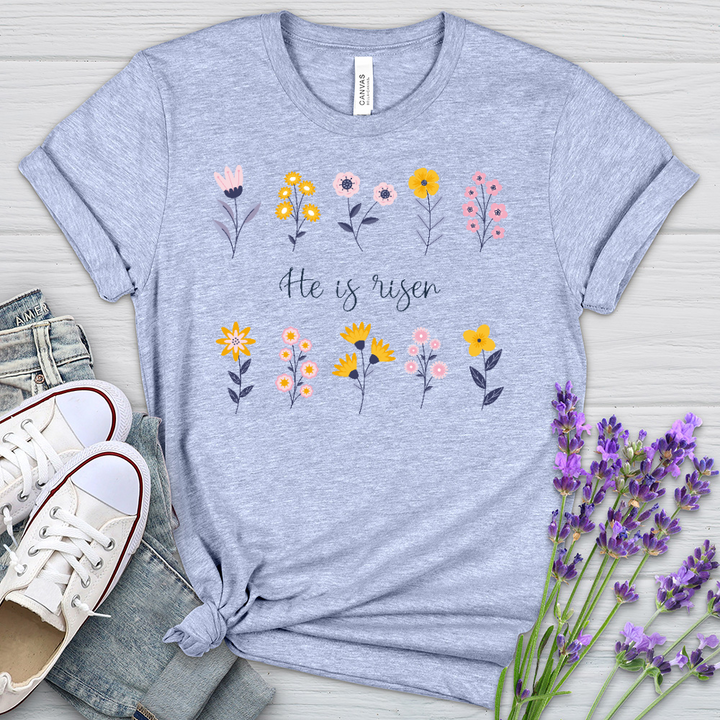 He Is Risen Flower Pattern Heathered Tee