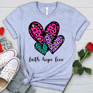 Faith Hope Love Coloful Leopard Heathered Tee