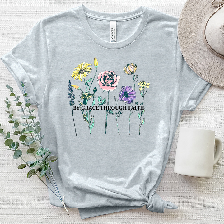By Grace Through Faith Flowers Heathered Tee