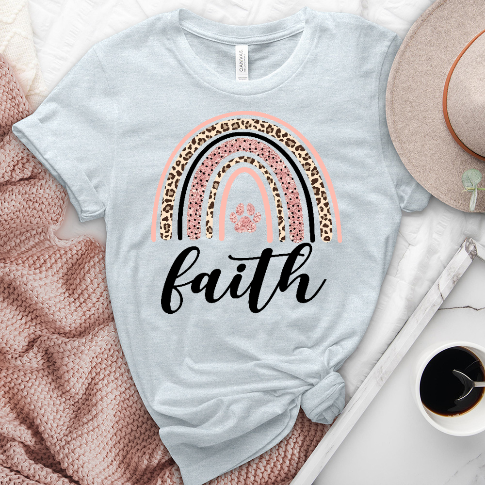 Pink Leopard Faith Rainbow Heathered Tee